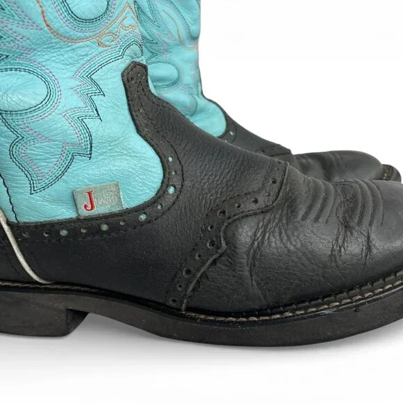 Justin Gypsy Leather Turquoise Blue Western Cowgirl Shorty Roper Boots 8.5 B - Picture 5 of 12